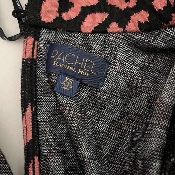Rachel Roy Square-Neck Midi  Animal Print Dress Pink Black Size XSMALL NWT - Picture 8 of 12
